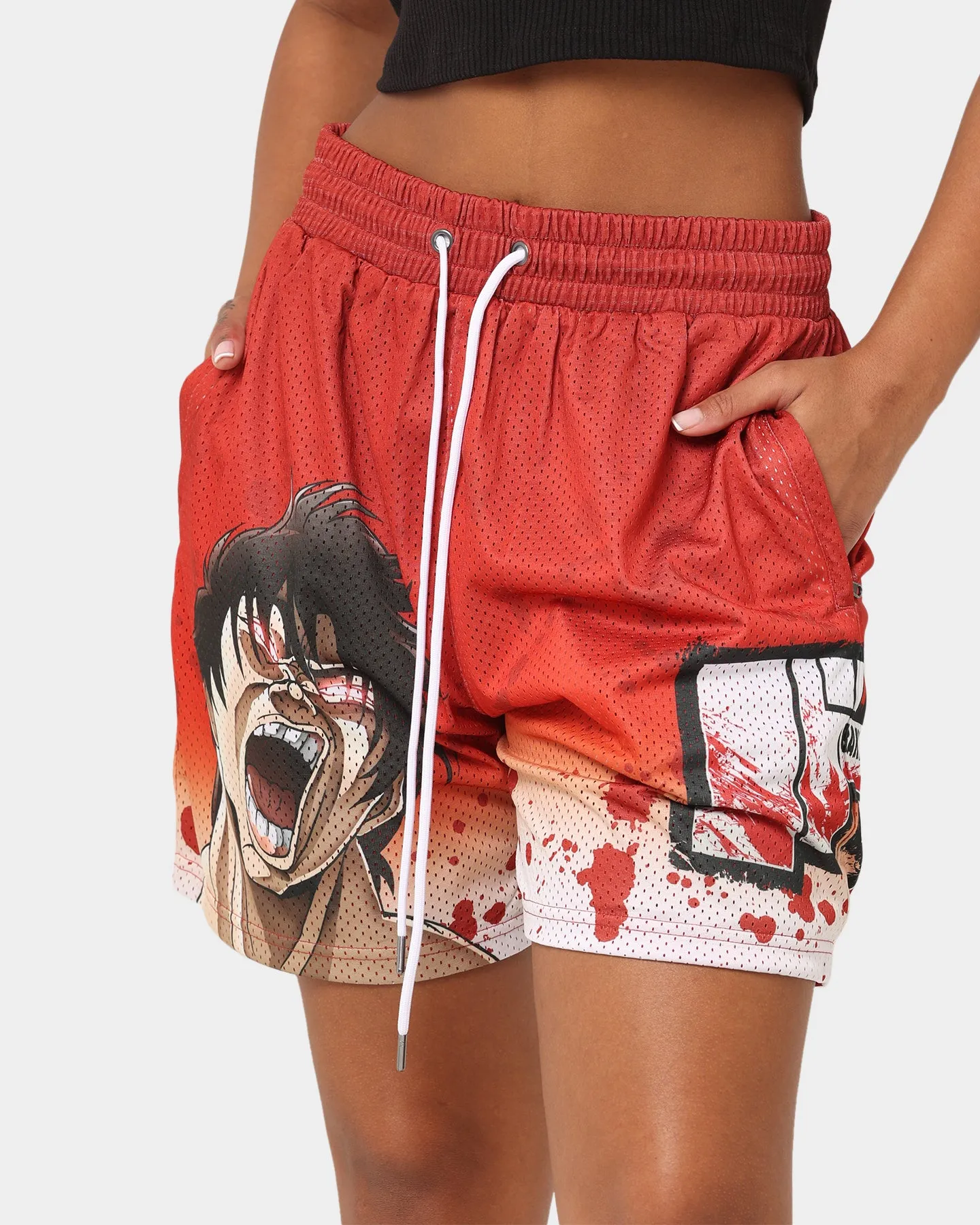 Goat Crew X Baki Hanma Baki Mesh Shorts Burnt Orange dancewear Quick Release Fastener