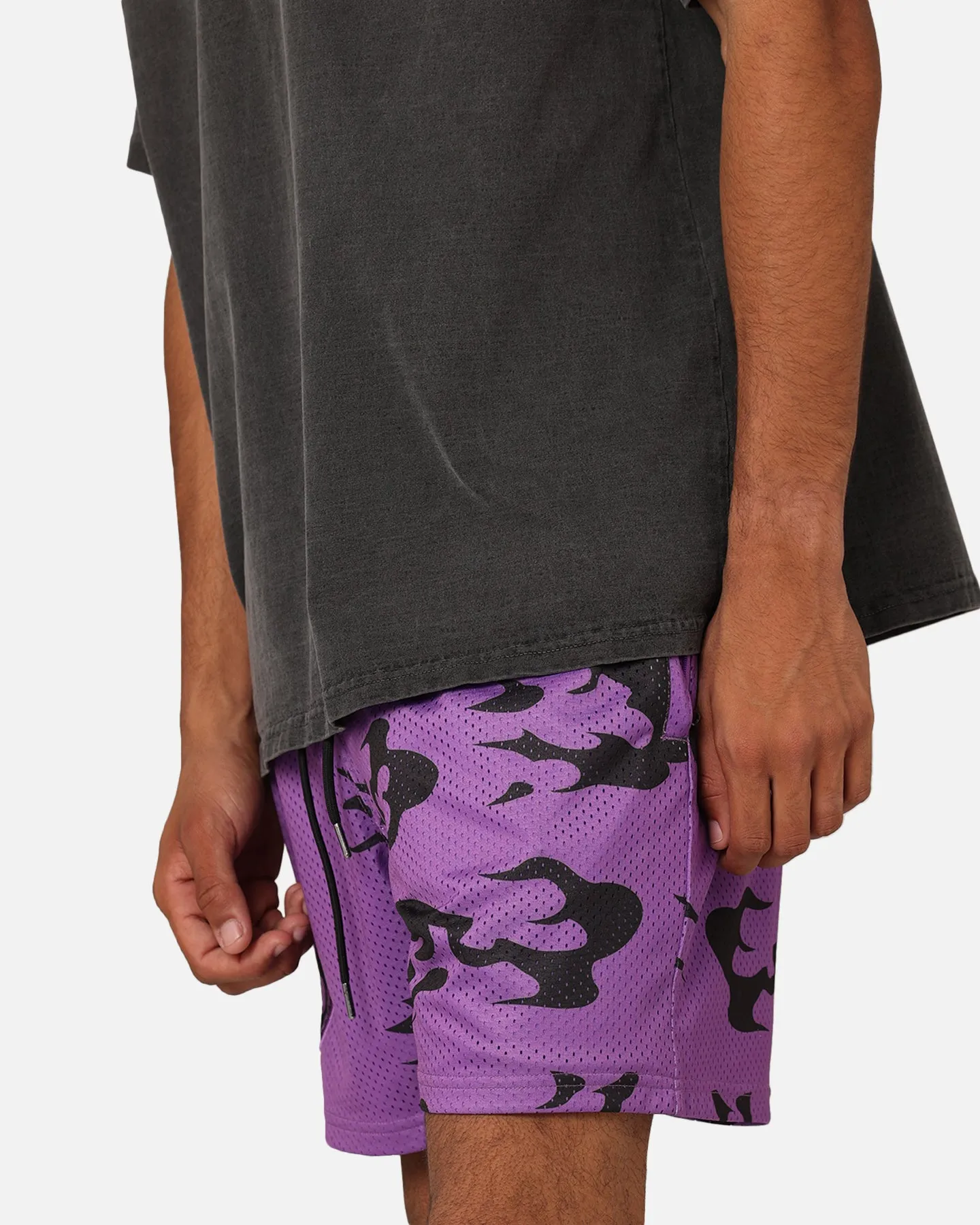 Beach Vacation Effortless Motion Goat Crew X Naruto Curse Mark Mesh Shorts Purple/Black