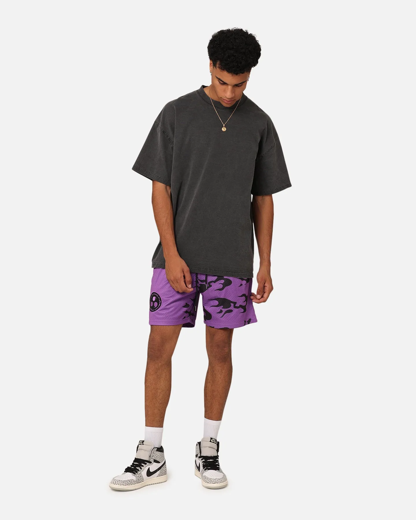 Warehouse Work Goat Crew X Naruto Curse Mark Mesh Shorts Purple/Black