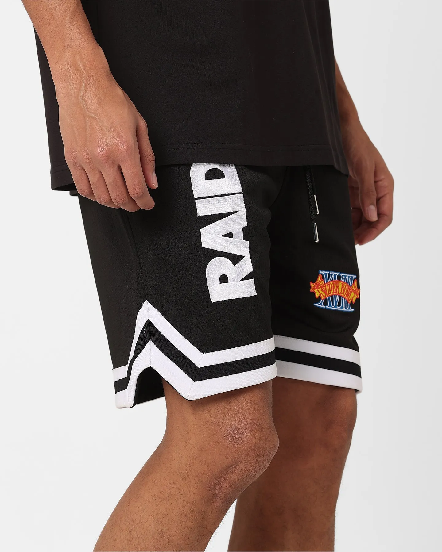 hip look Outdoor Performance New Era Las Vegas Raiders Mesh Shorts Black