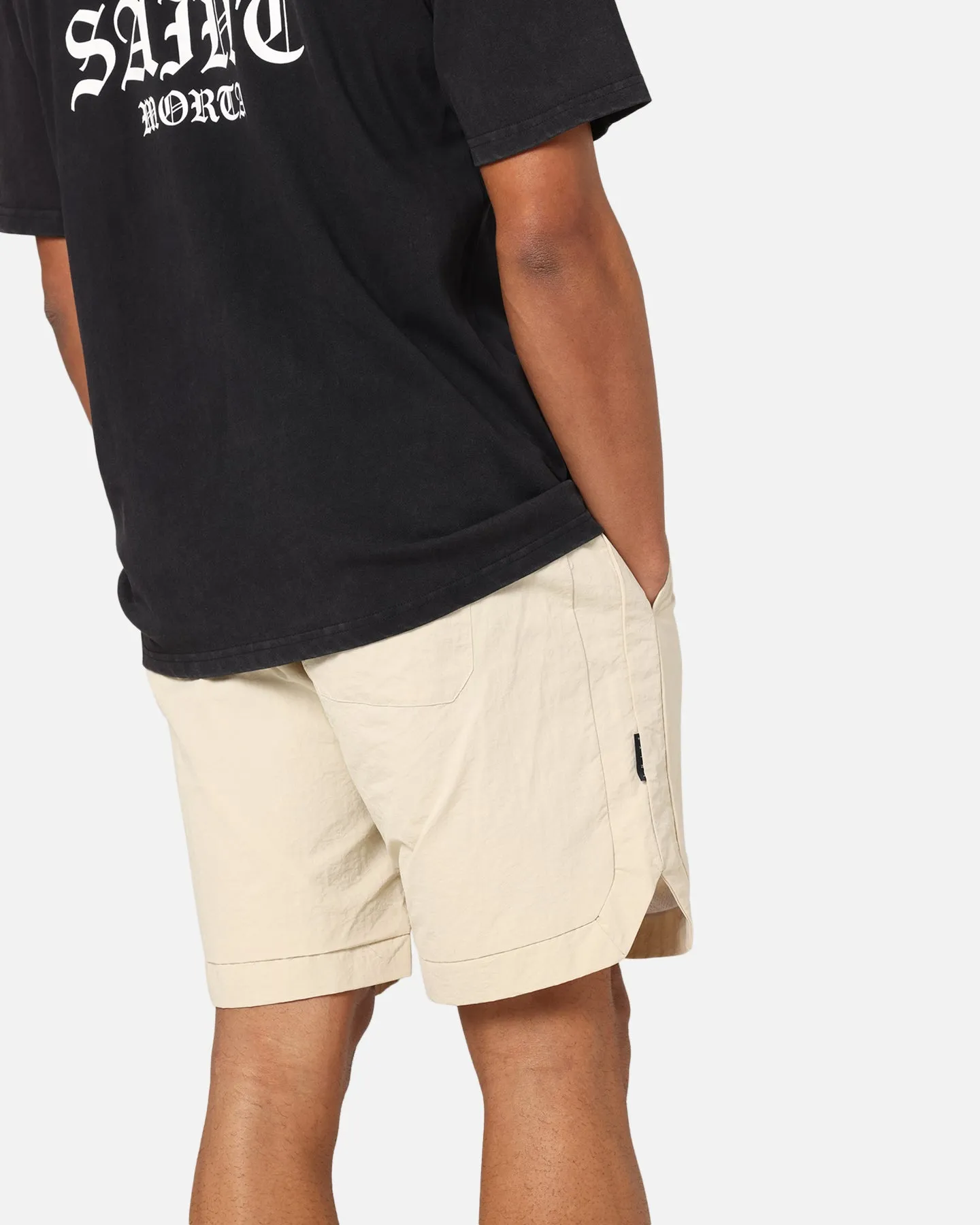 Saint Morta Gothic Monogram Nylon Shorts Dirty Blonde High Elasticity Blend High-waisted