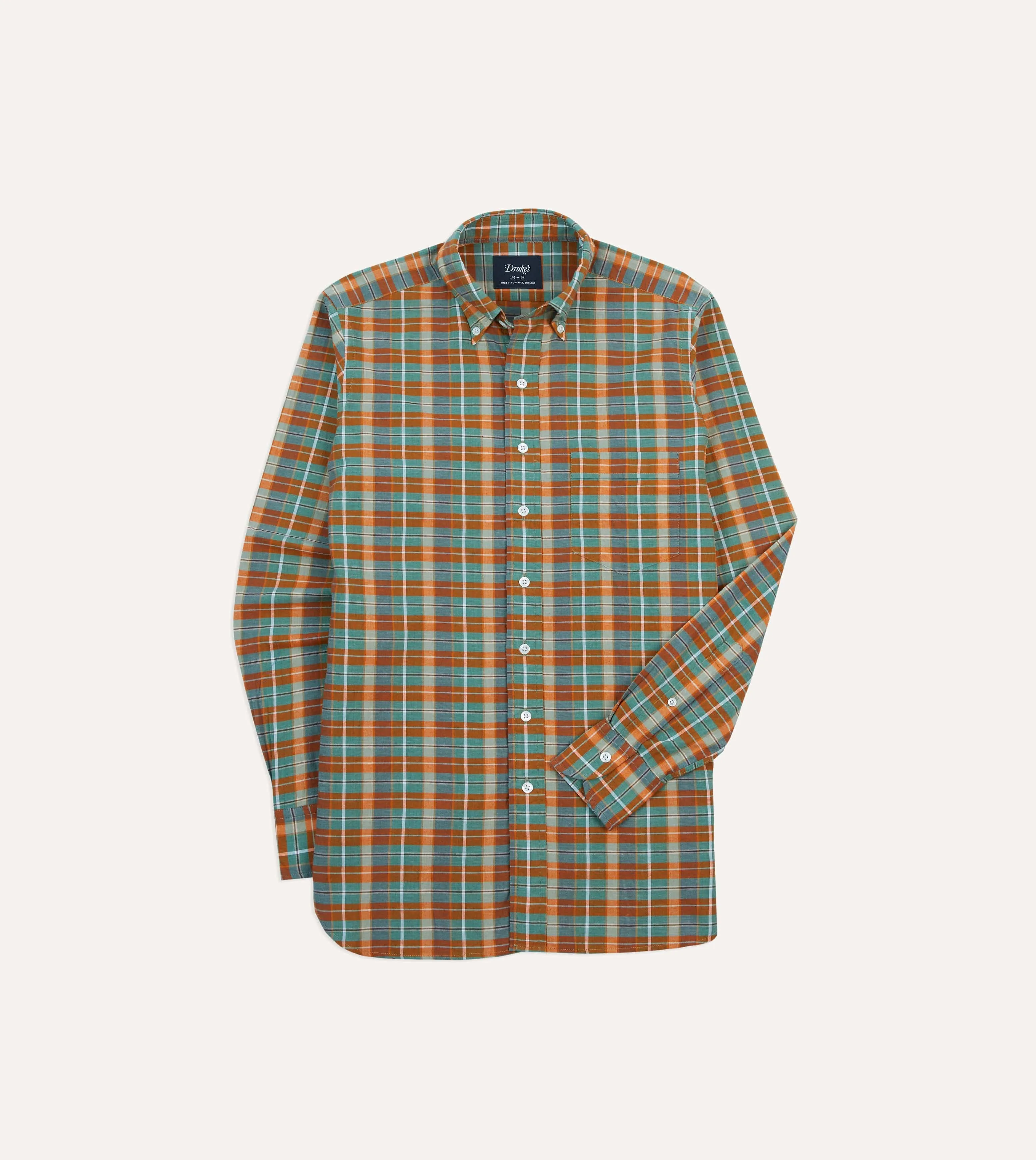 Active Fit TemperatureControl Fabric Orange and Blue Madras Check Cotton Button-Down Shirt