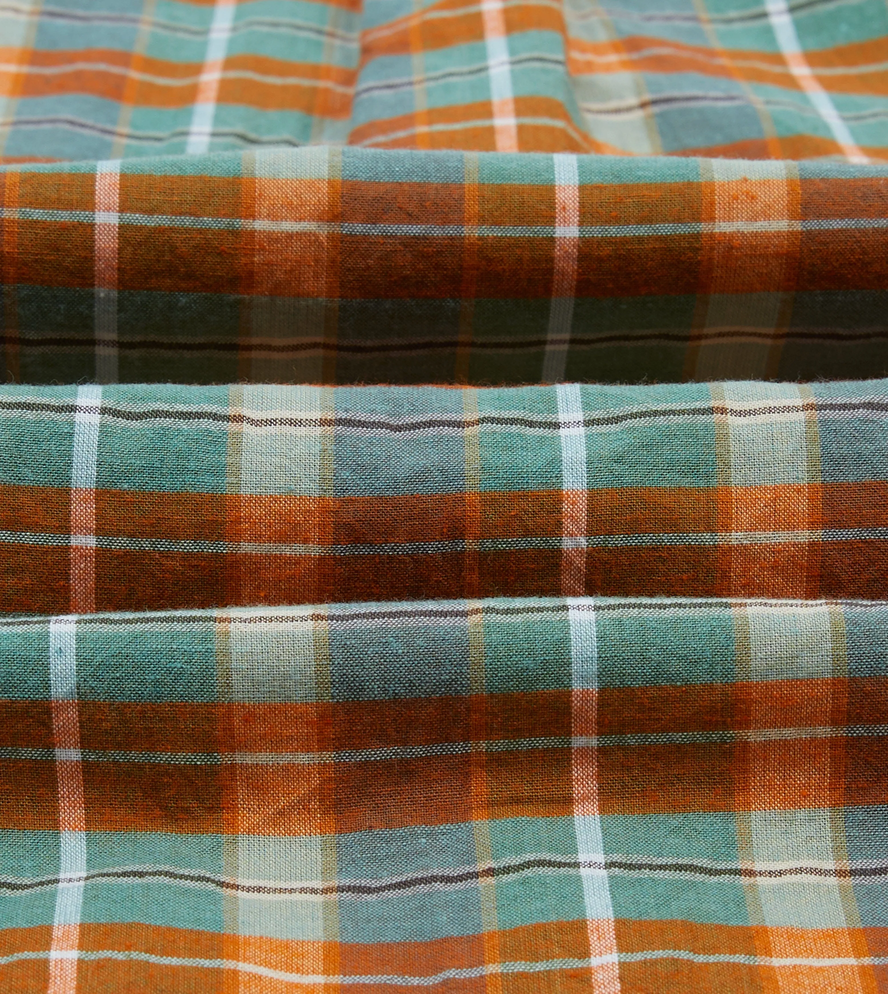 Quick Fit Design Tagless Neckline Orange and Blue Madras Check Cotton Button-Down Shirt