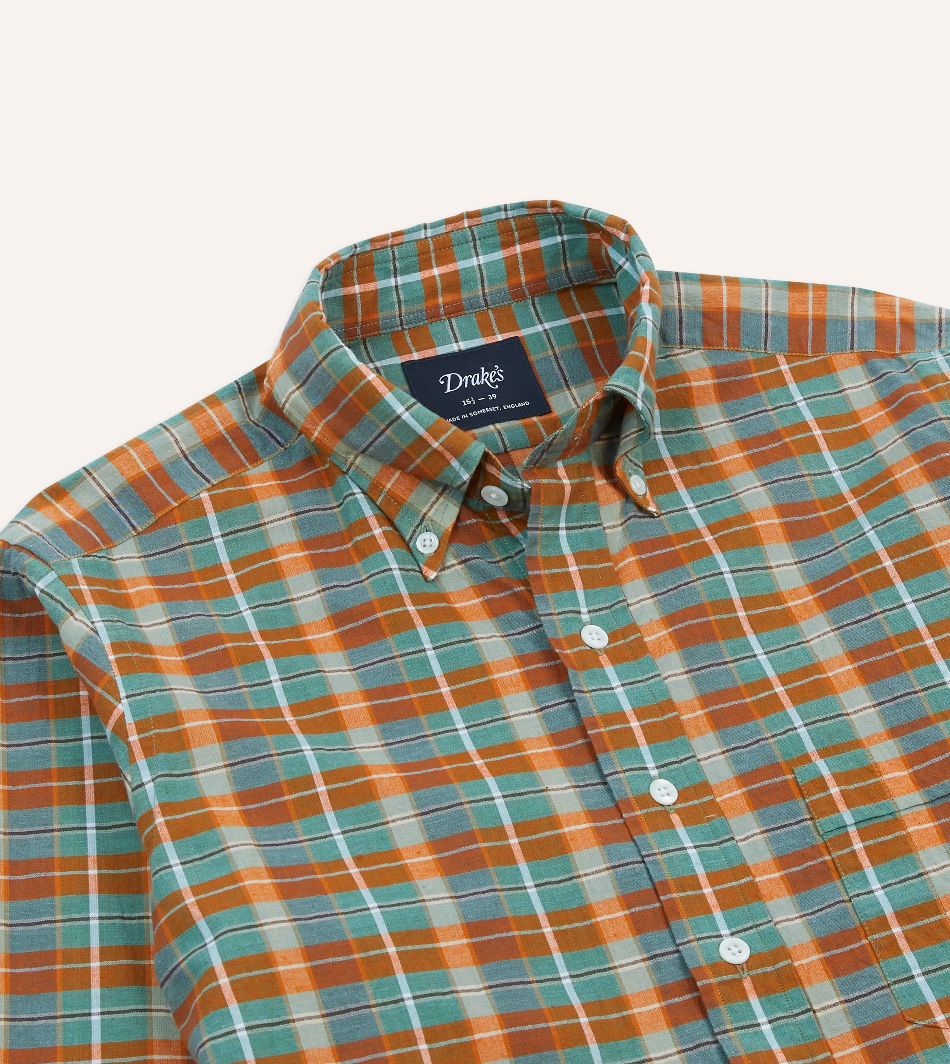 Orange and Blue Madras Check Cotton Button-Down Shirt informal gathering