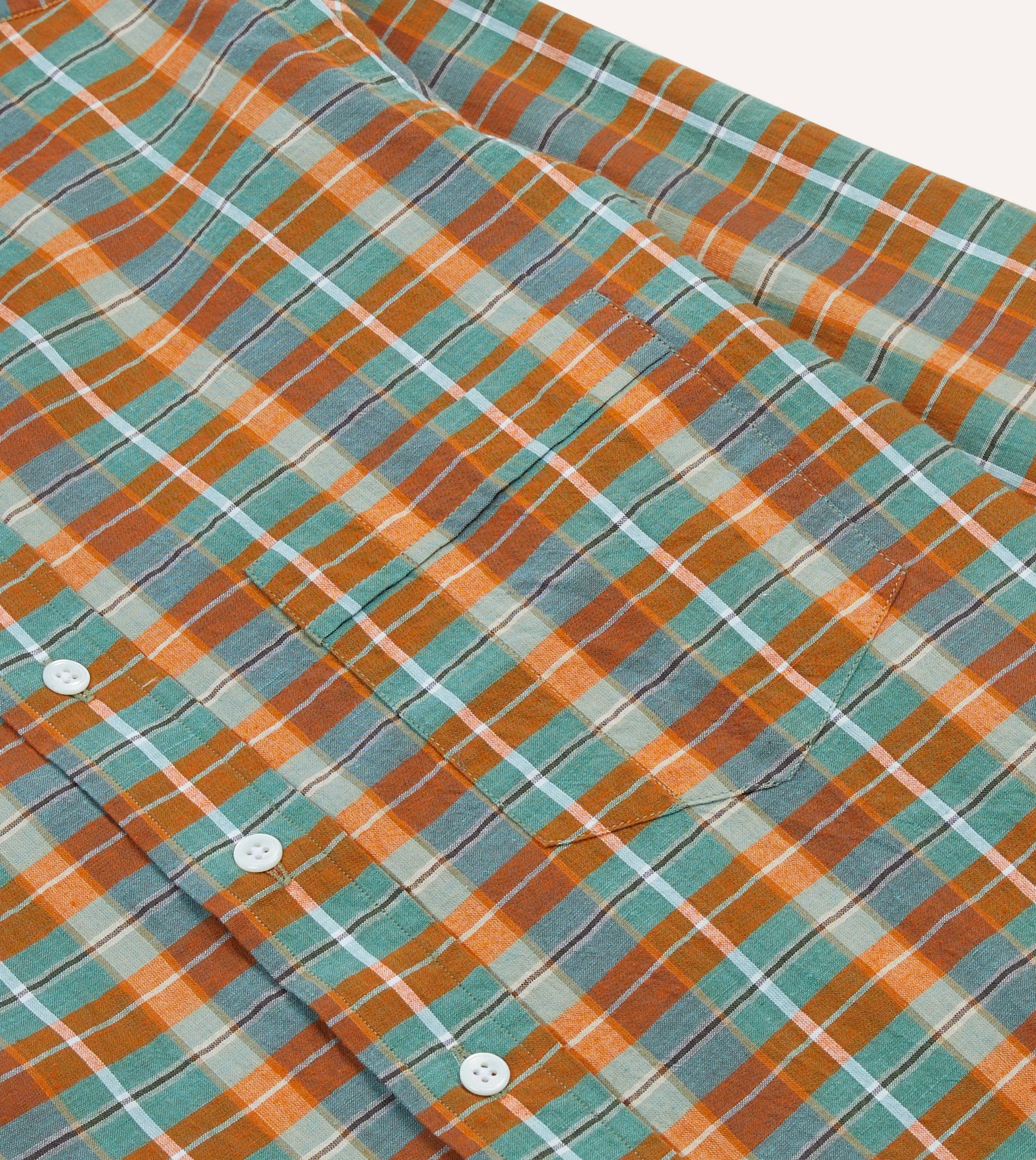 Orange and Blue Madras Check Cotton Button-Down Shirt All Purpose Wear