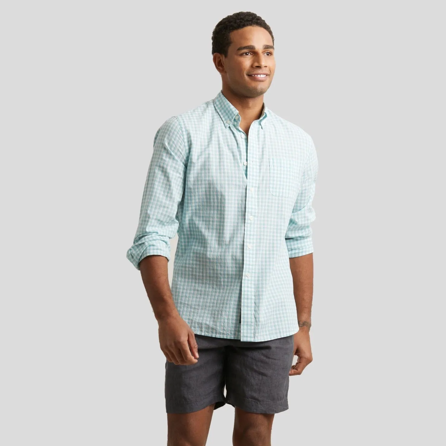 Grange Shadow Gingham Shirt- Seafoam * Versatile Top Cozy And Stylish