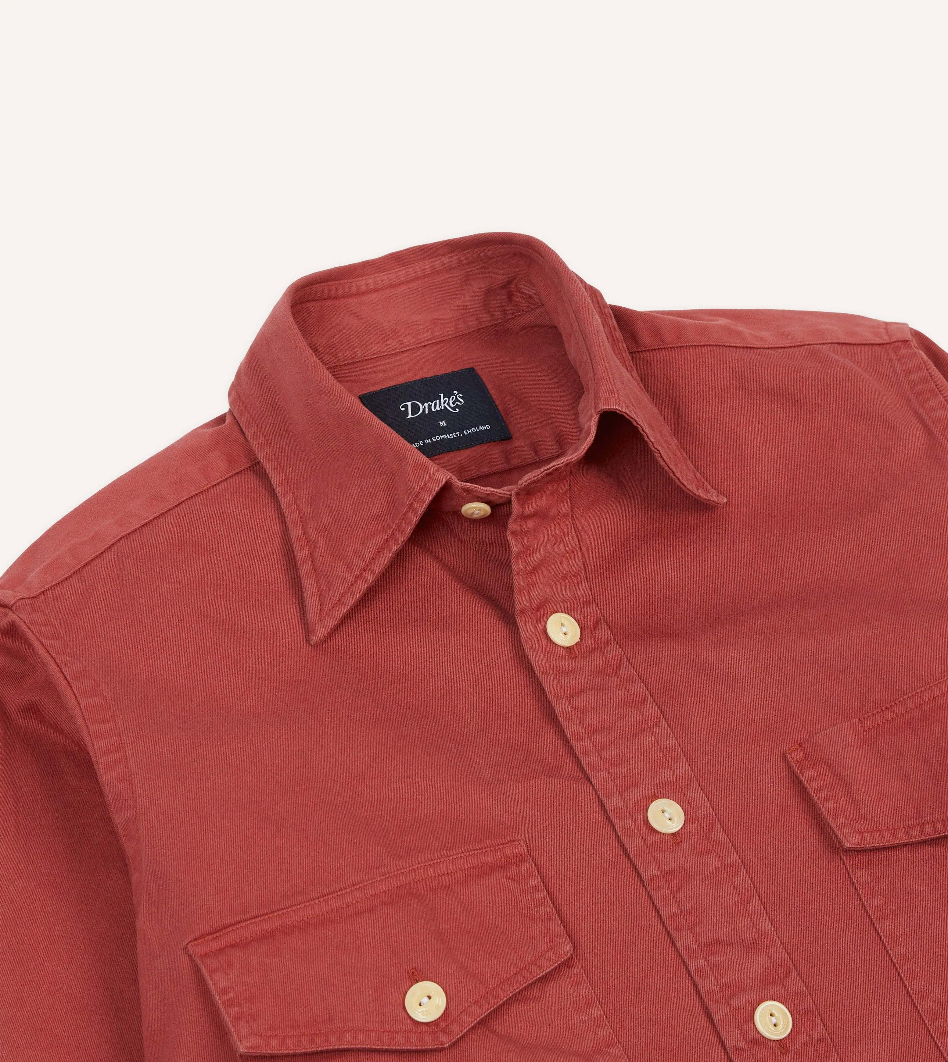 Red Cotton Long Point Collar Work Shirt Casual All-Day Flexible Ribbed Neckline