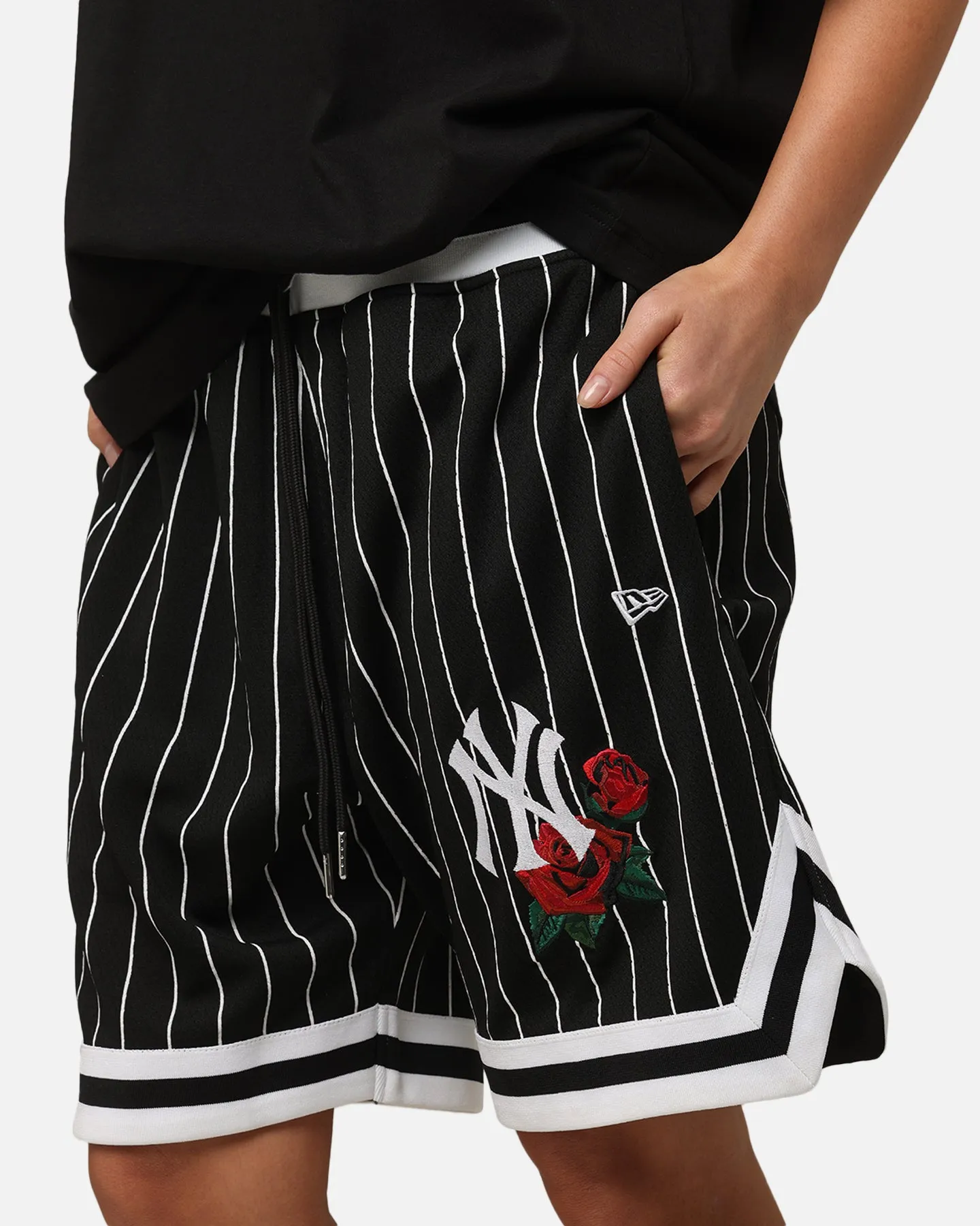 Ergonomic Pattern Cutting Light Weight New Era New York Yankees Rose Mesh Shorts Black