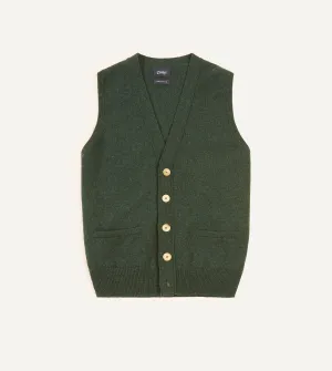Green Lambswool Sleeveless Cardigan Sleek Texture Ribbed Structure