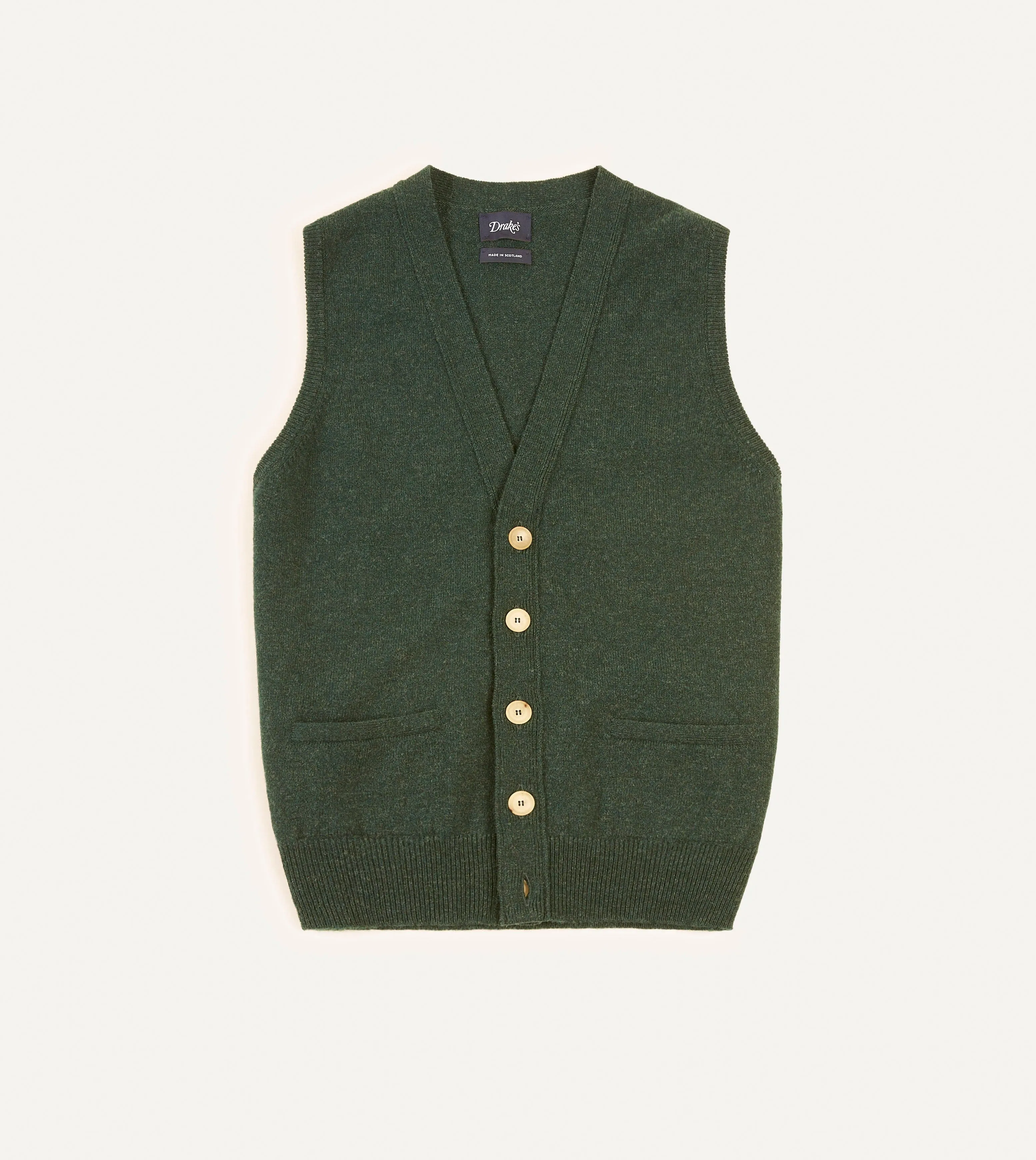 Green Lambswool Sleeveless Cardigan Sleek Texture Ribbed Structure