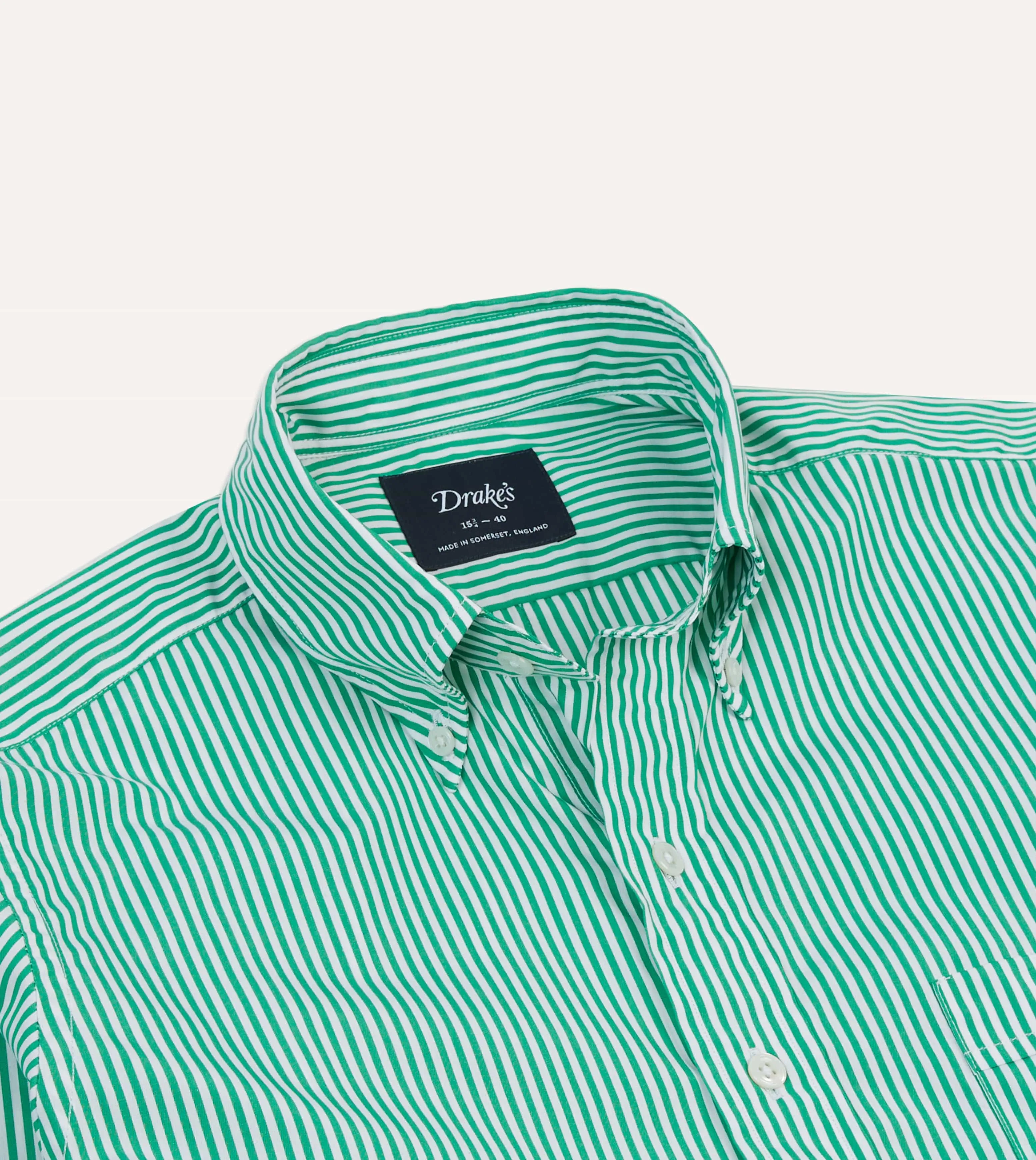 Sport Wear Green Narrow Stripe Cotton Poplin Button-Down Shirt