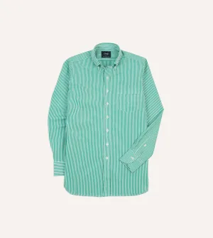 Urban Fit Comfy Stretch Wear Green Narrow Stripe Cotton Poplin Button-Down Shirt
