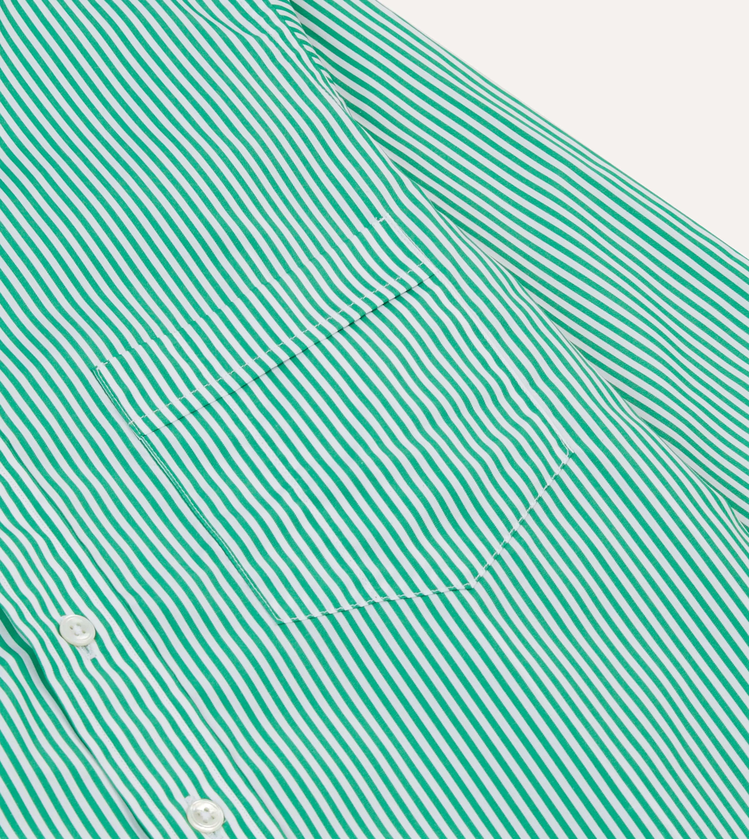 Green Narrow Stripe Cotton Poplin Button-Down Shirt Minimalistic Wear Modern Simplicity