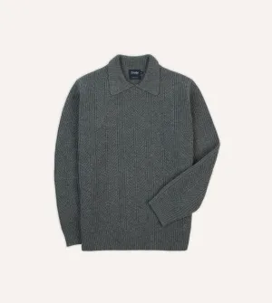 Flexible Ribbing Ultra Soft Grey Alpaca Lambswool Integral Collar Jumper