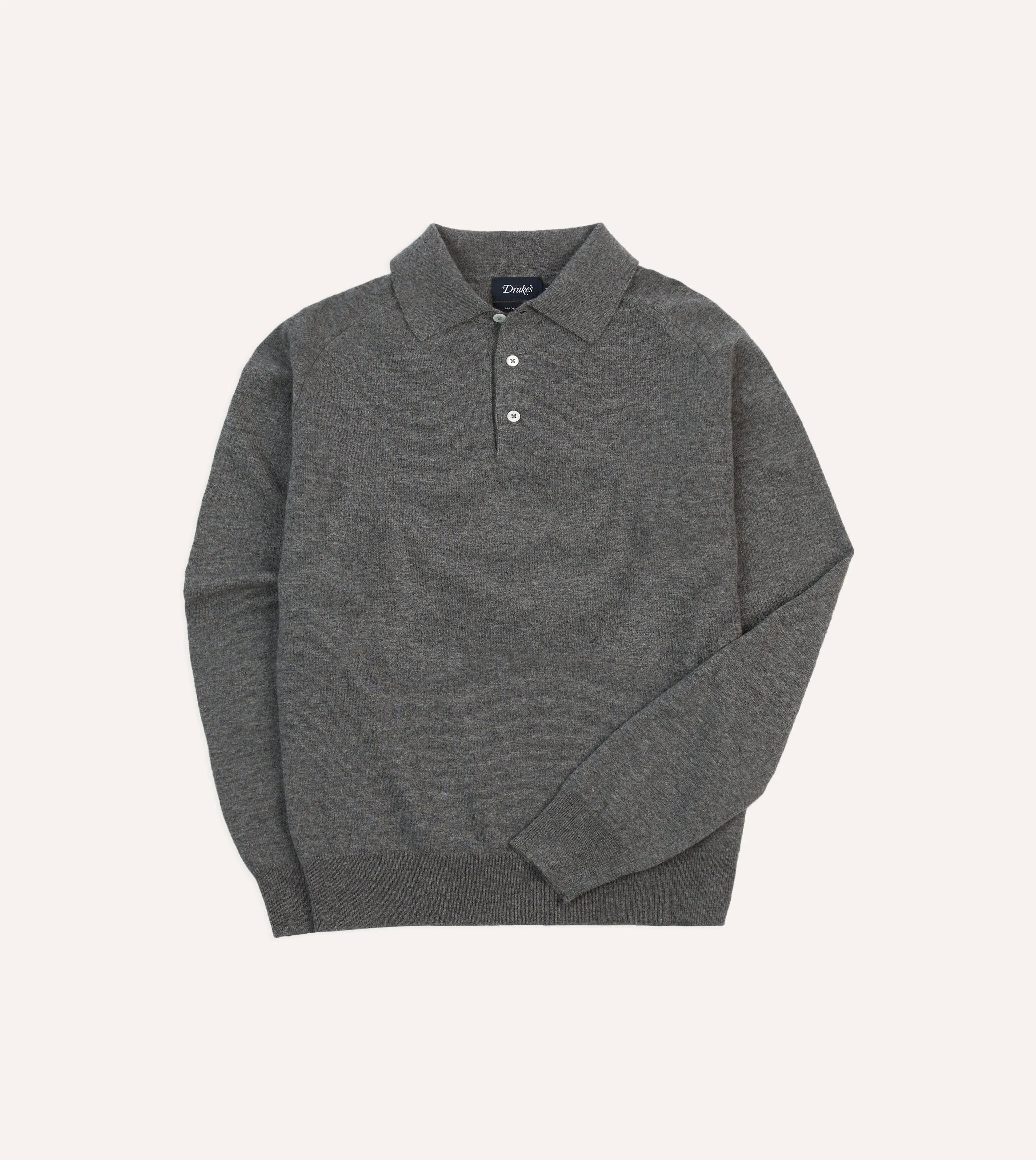 Grey Alpaca Wool Knitted Polo Brushed Inner Lining