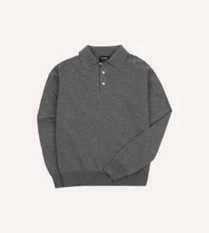 Grey Alpaca Wool Knitted Polo Brushed Inner Lining