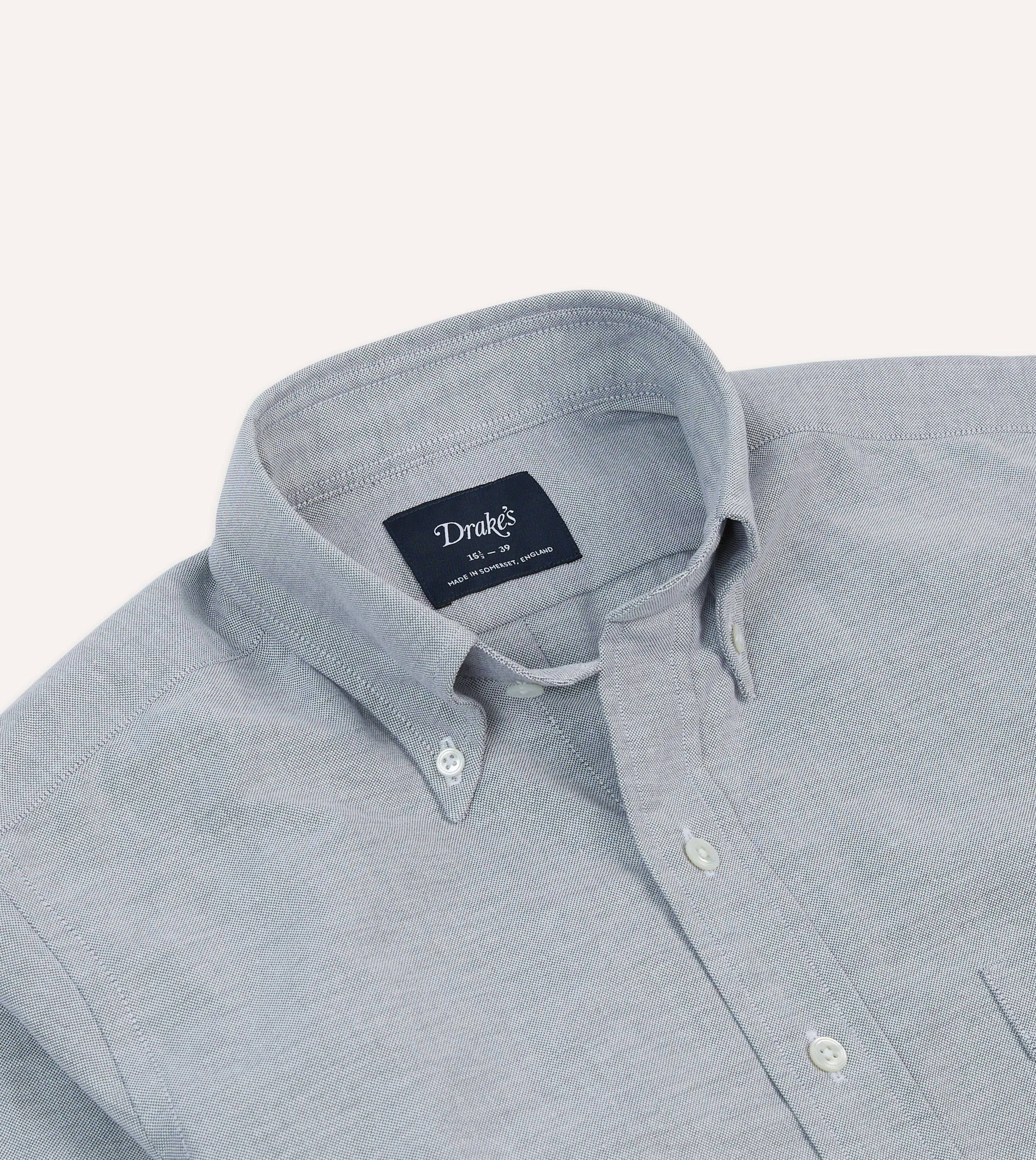Grey Cotton Oxford Cloth Button-Down Shirt Garment Dyed Finish Cozy and Light
