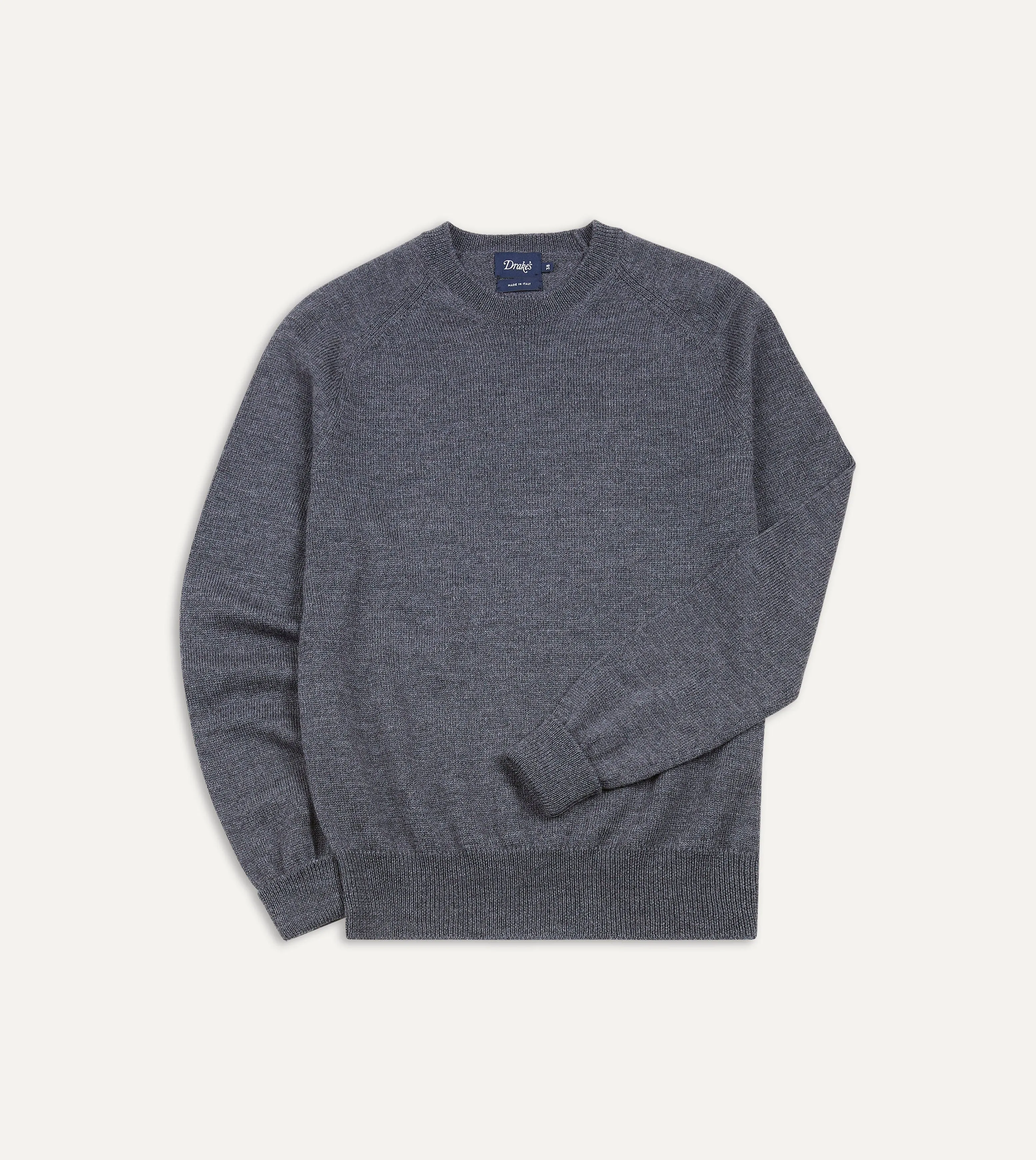 Grey Melange Merino Crew Neck Jumper Dimensional Stability