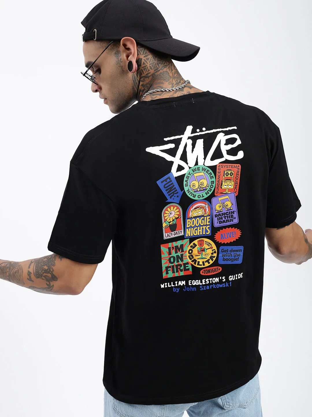 City Beat Reinforced Knees Men's Graphic Black Round Neck Regular Fit T-Shirt