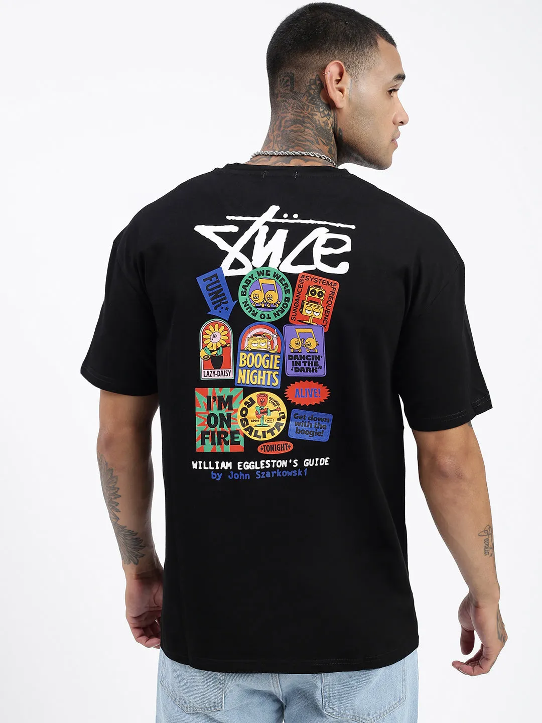 Vintage Style Men's Graphic Black Round Neck Regular Fit T-Shirt