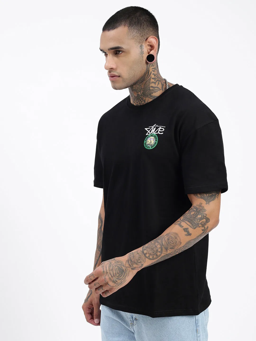 Men's Graphic Black Round Neck Regular Fit T-Shirt Stylish Blouse