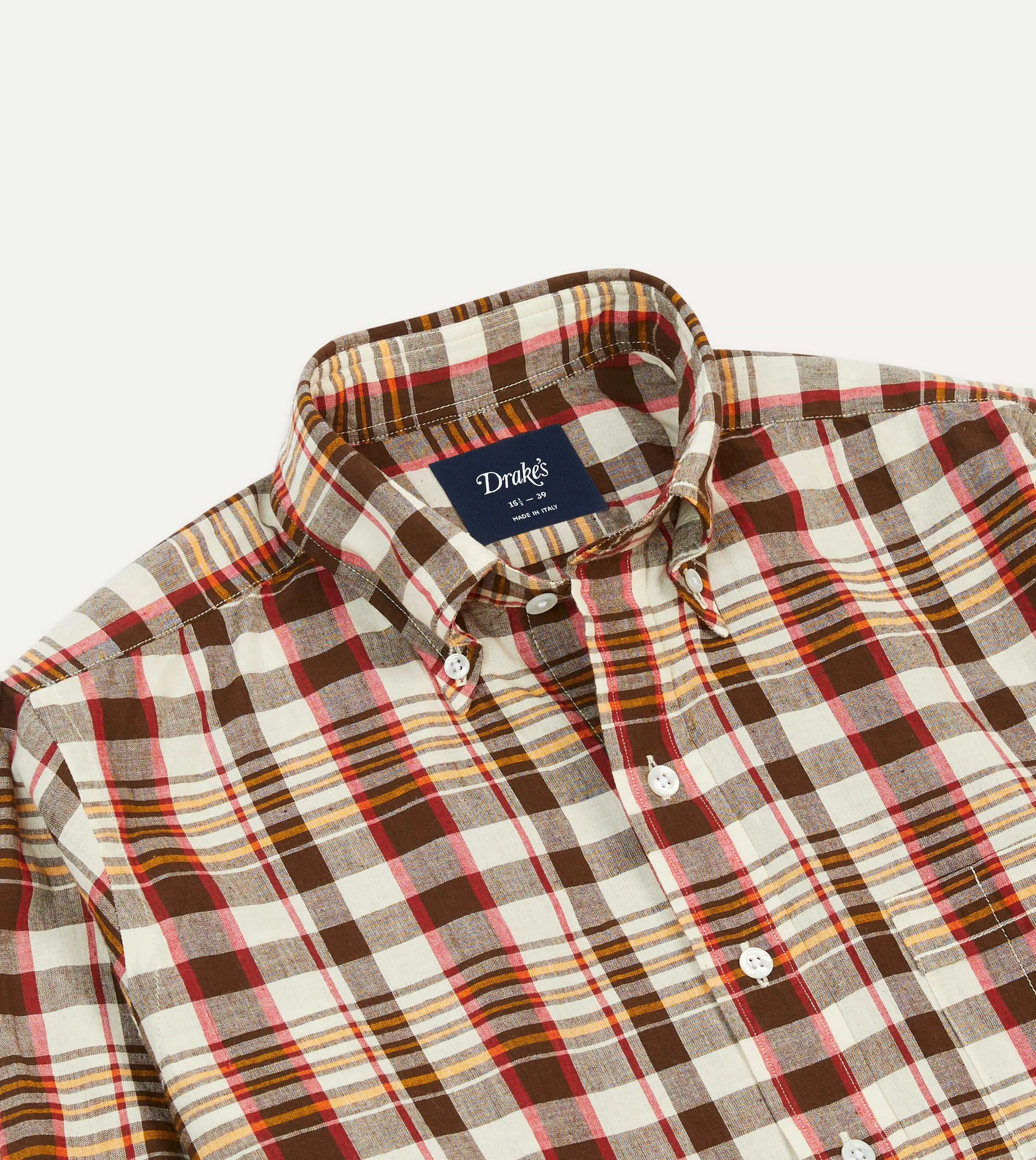 Sporty essentials Brown and Red Madras Check Cotton Button-Down Shirt