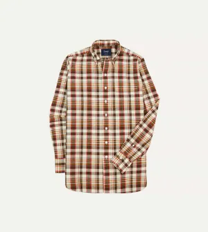 Edgy Brown and Red Madras Check Cotton Button-Down Shirt