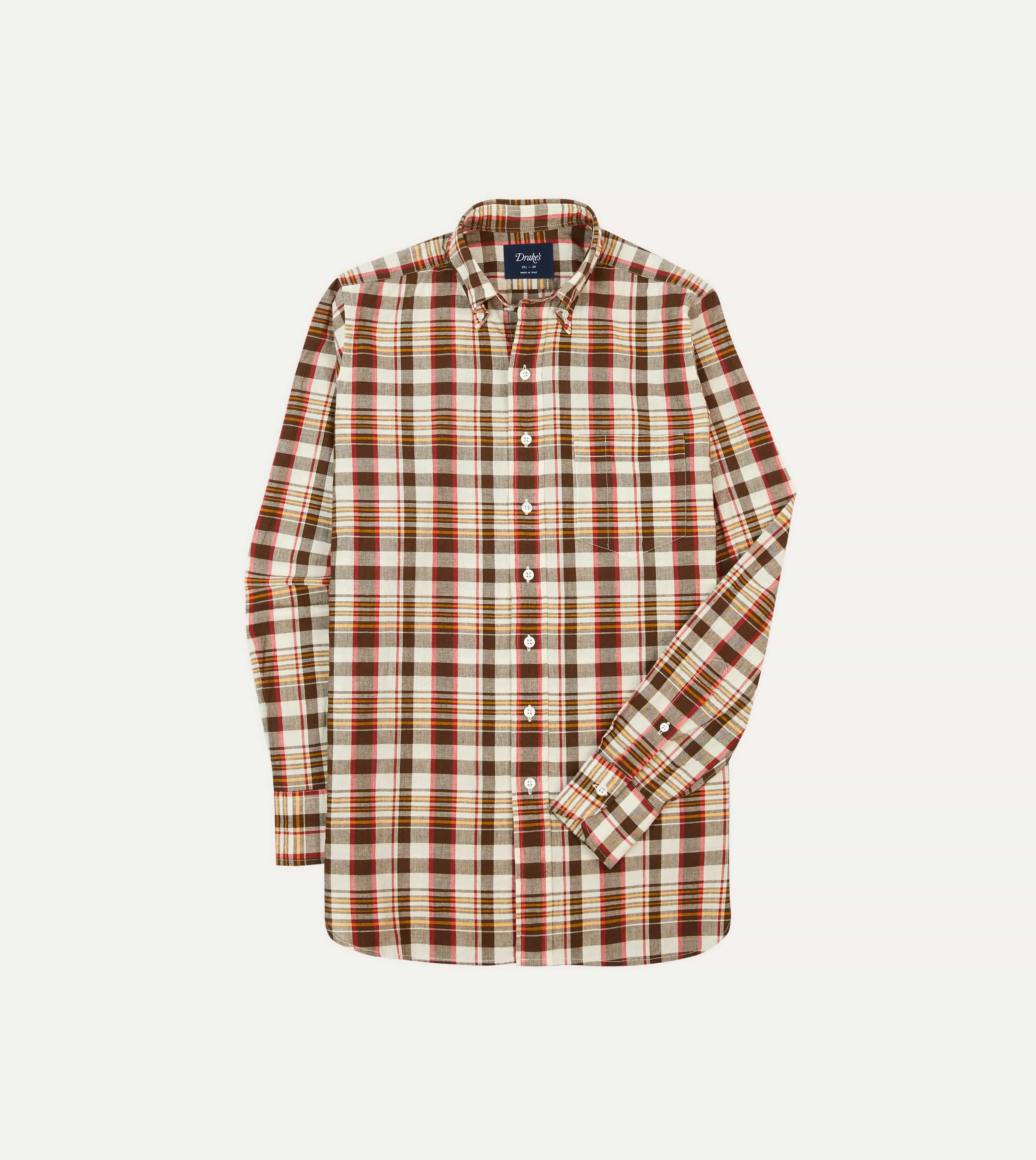 Edgy Brown and Red Madras Check Cotton Button-Down Shirt