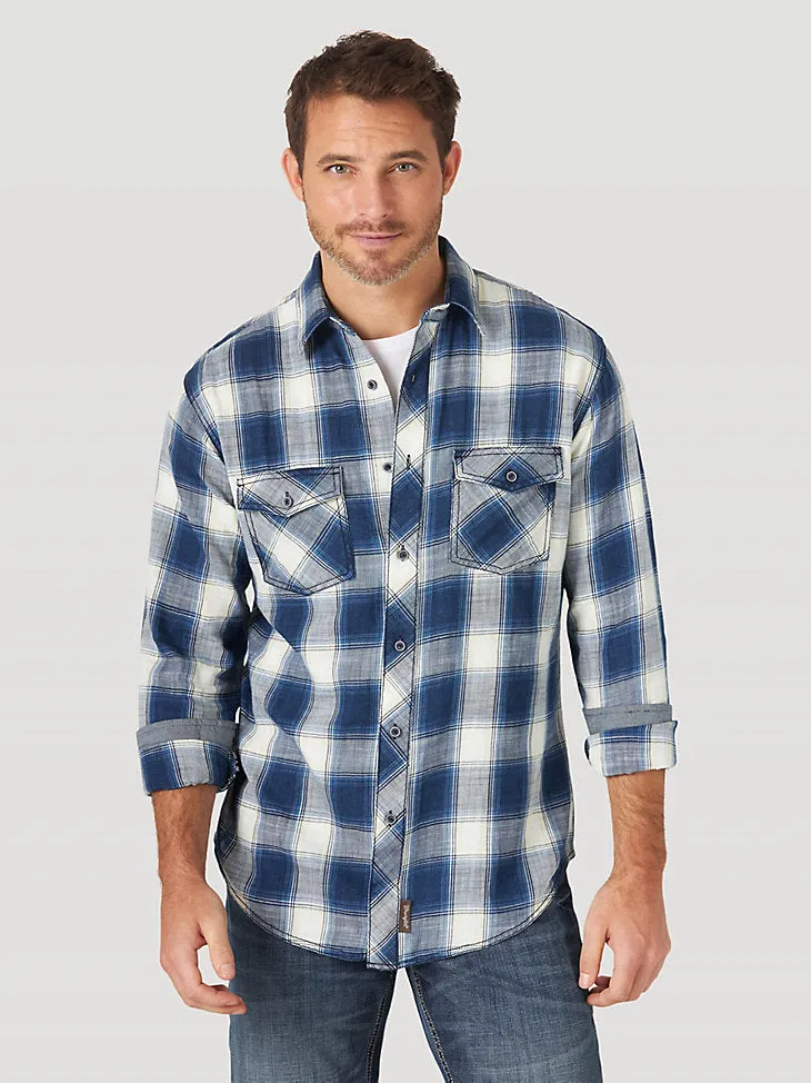 Denim combination Wrangler Retro Men's Long Sleeve Western Snap Blue Plaid Shirt