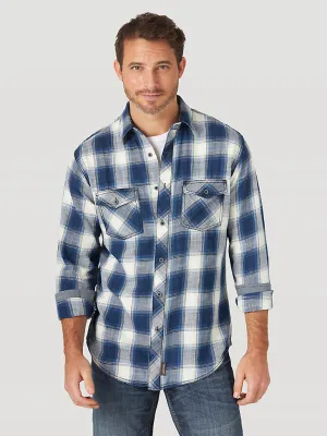 Denim combination Wrangler Retro Men's Long Sleeve Western Snap Blue Plaid Shirt