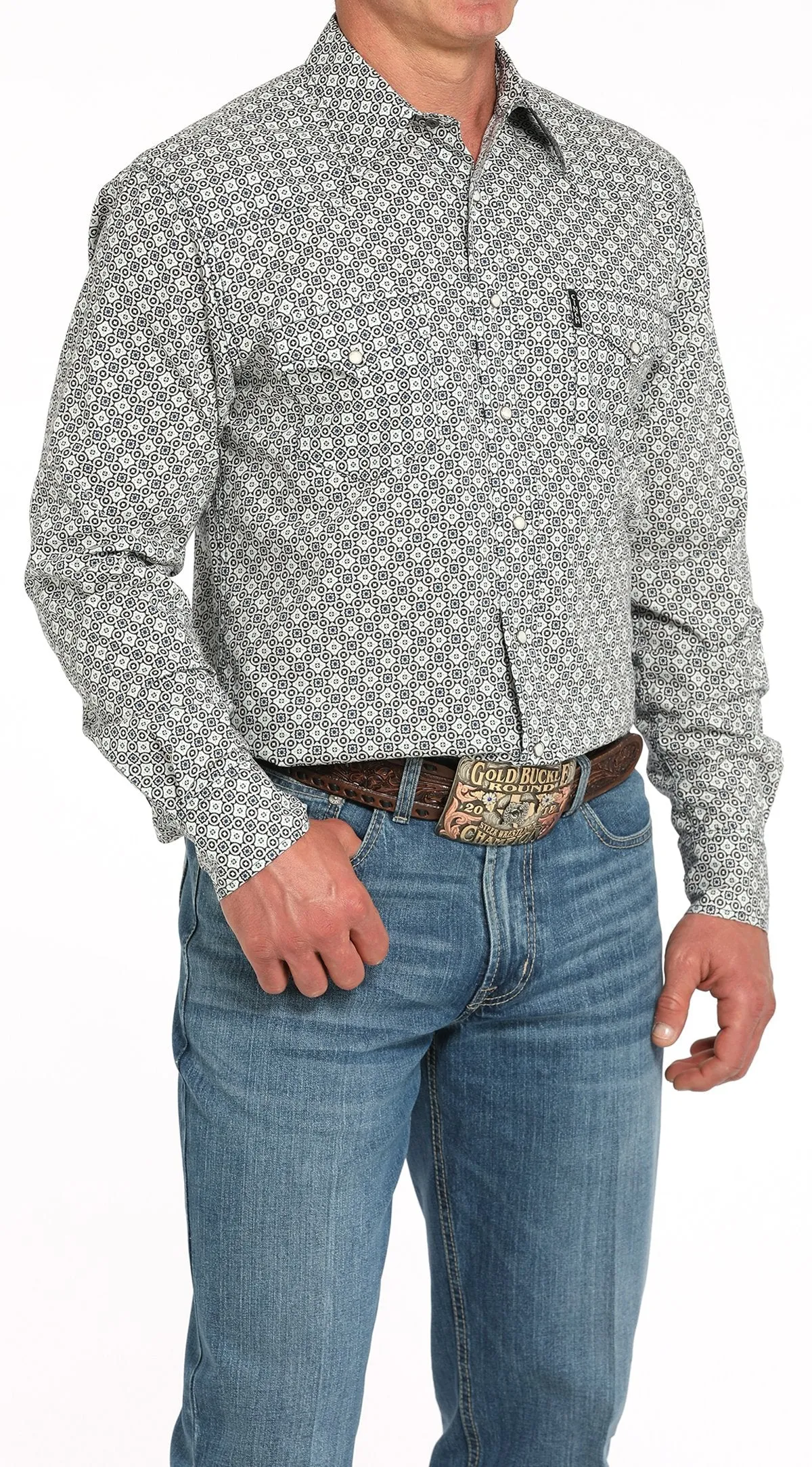 Lightweight Comfort Cinch Men's L/S Modern Fit Multicolored Geometric Print Western Snap Shirt