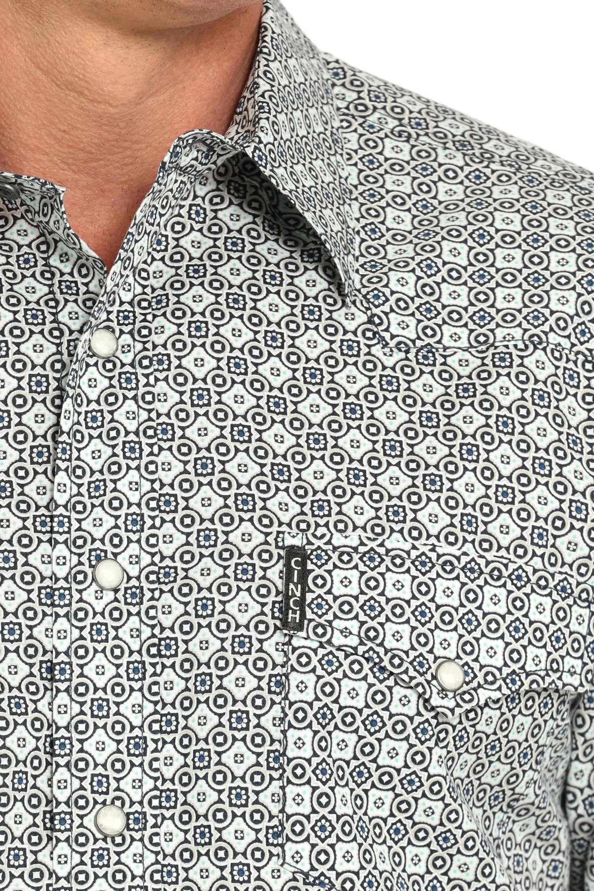 Cinch Men's L/S Modern Fit Multicolored Geometric Print Western Snap Shirt SunProtectionFabric Stylish Layer Look