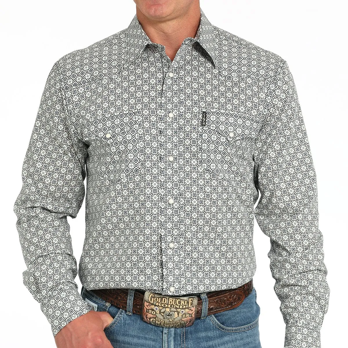 Cinch Men's L/S Modern Fit Multicolored Geometric Print Western Snap Shirt Midweight Knit