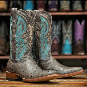 Metallic Accent Tanner Mark Men's Imitation Ostrich Boot in Black-Brown