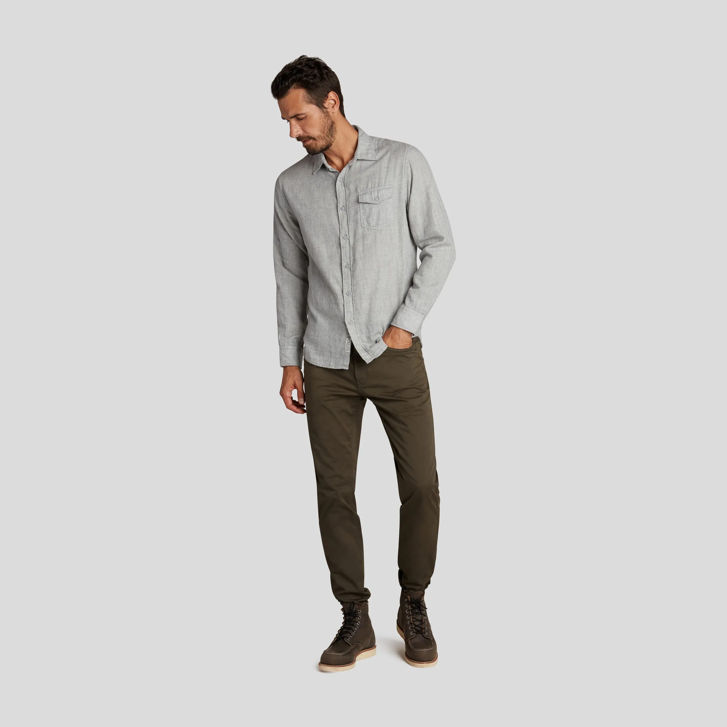 Hartford Double Cloth Shirt - Charcoal Heather Organic Cotton Blend