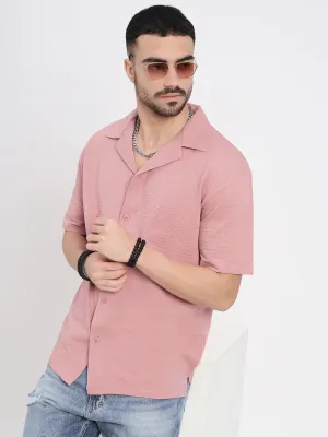 Game Core Men's Pink Cuban Collar Solid Shirt