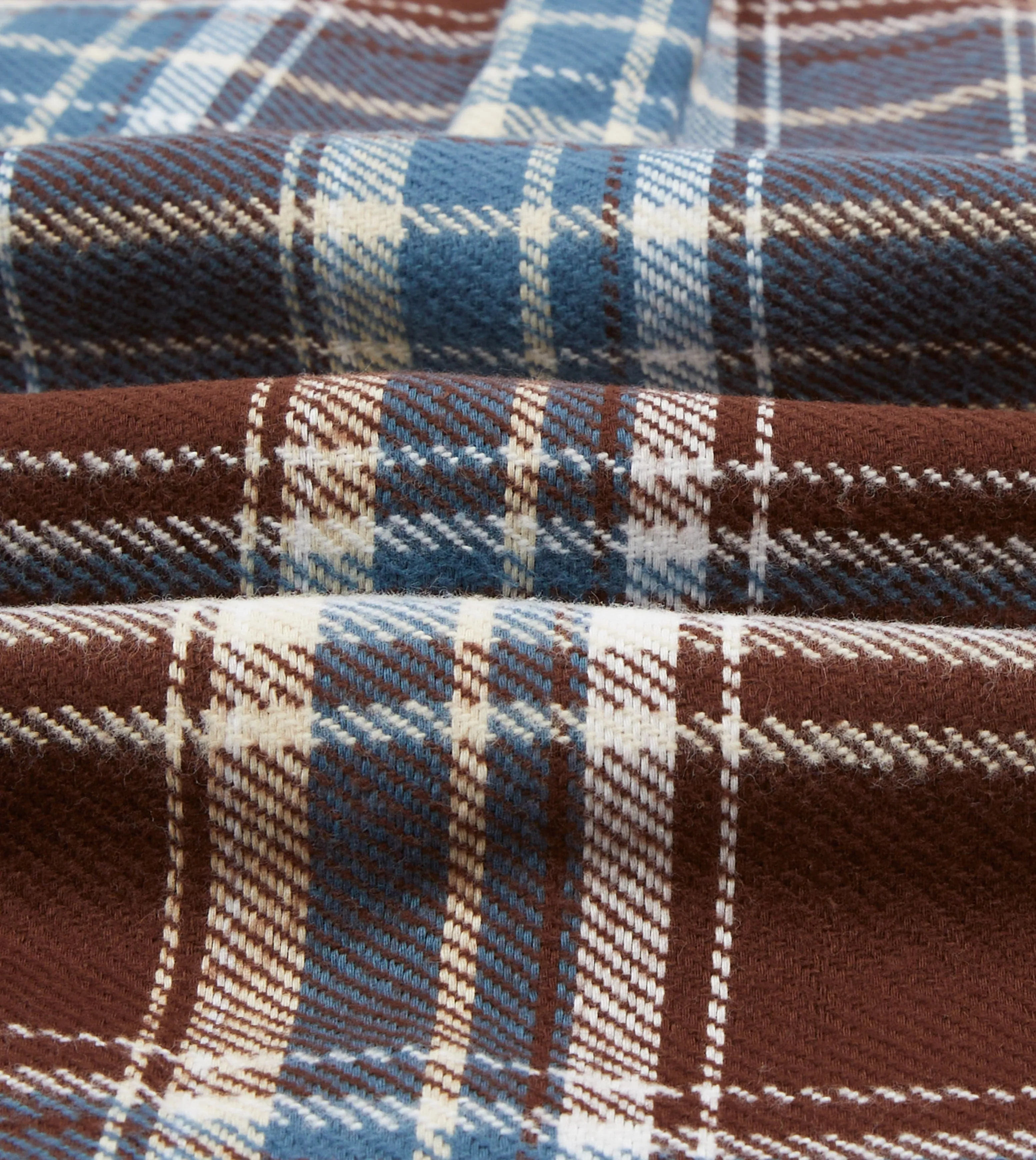 Blue Check Heavy Cotton Two-Pocket Work Shirt Curved Hemline Light Style