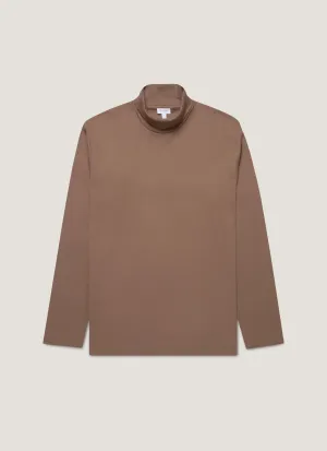 Men's Roll Neck Heavyweight T-shirt in Bark Layered Shoulder Design Fashionable Wear