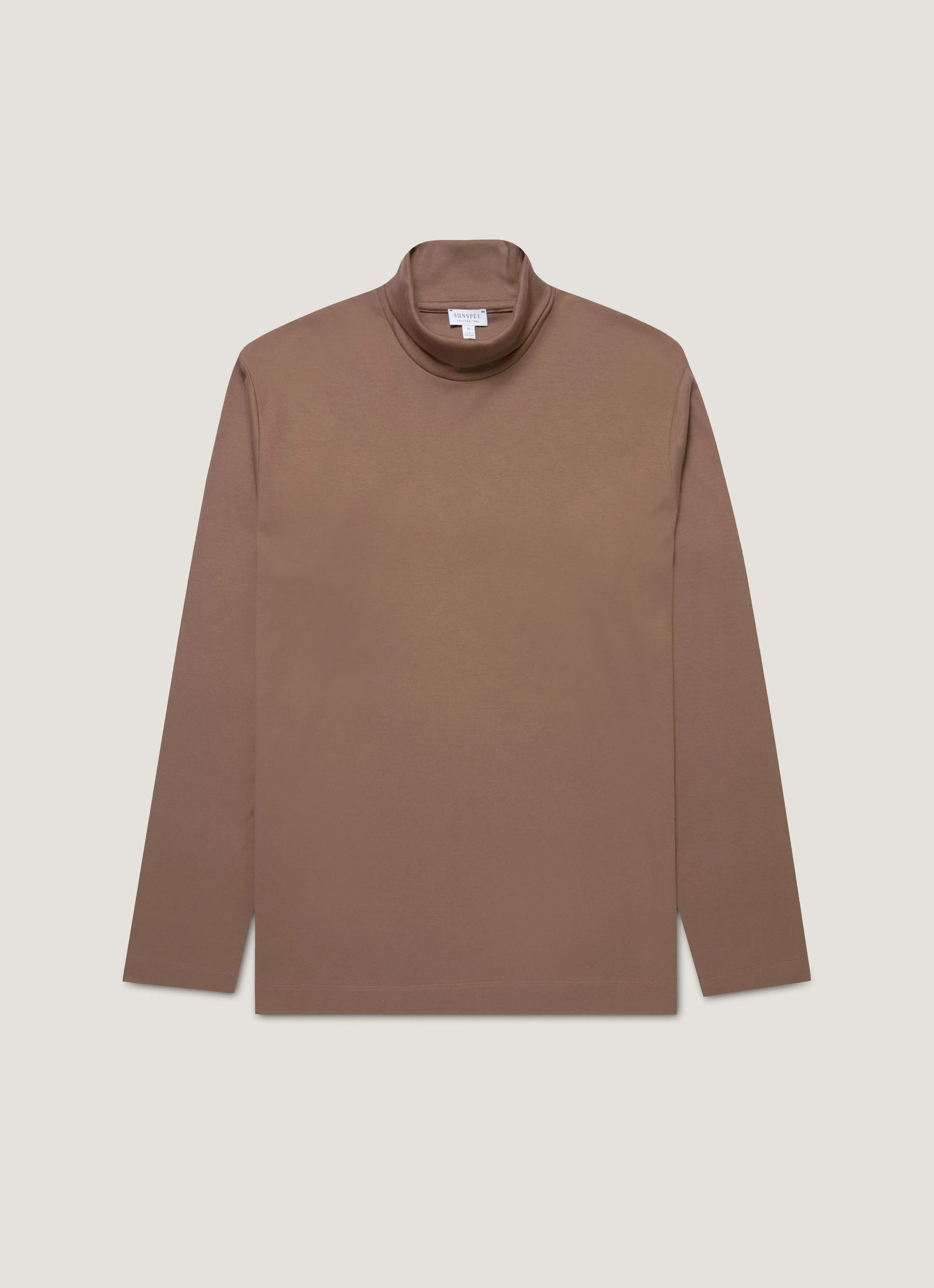 Men's Roll Neck Heavyweight T-shirt in Bark Layered Shoulder Design Fashionable Wear