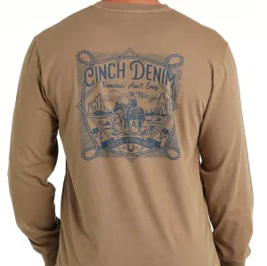 Cinch Men's "Ranching Ain't Easy" L/S Graphic Logo T-Shirt in Khaki QuickDry