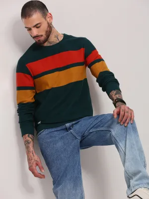 Relaxed Trend Loopwheel Construction Men's Green Colourblocked Sweater