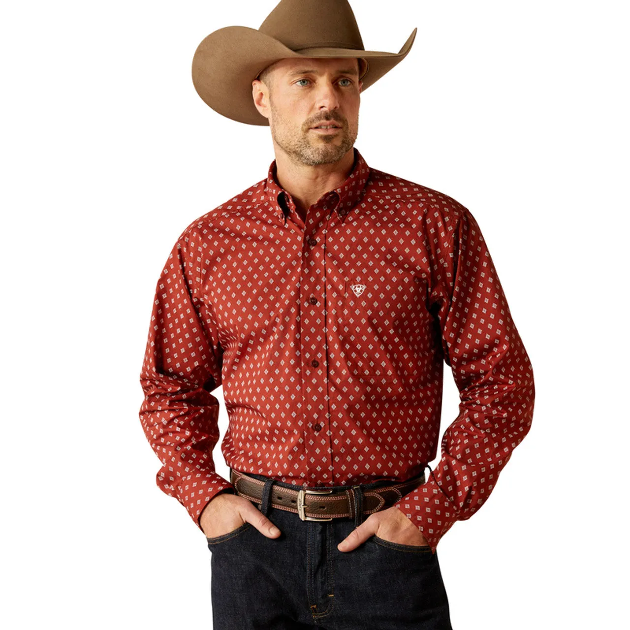 stain resistant coating Comfortable Shape Ariat Men's Pax L/S Classic Fit Western Button Down Shirt in Burgundy Diamond