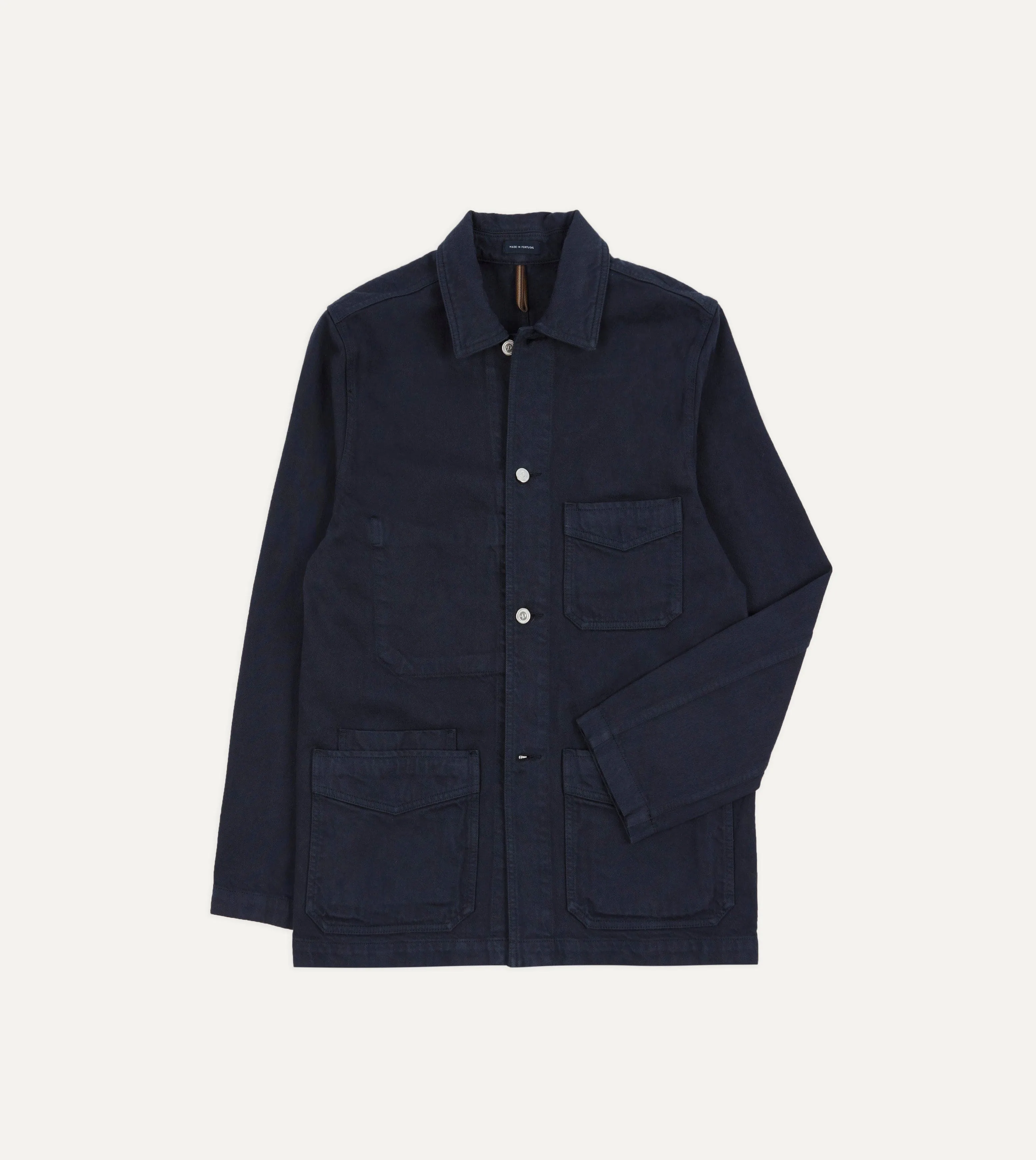 Navy Heavy Twill Cotton Five-Pocket Chore Jacket Layered Protection