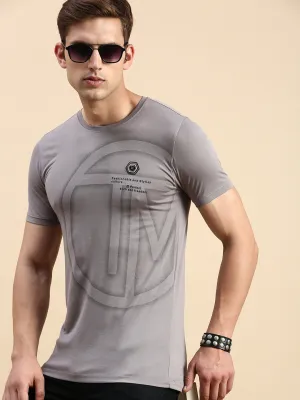 Men's Grey Graphic Printed Slim Fit T-shirt Cold Layer Water-Repellent Finish