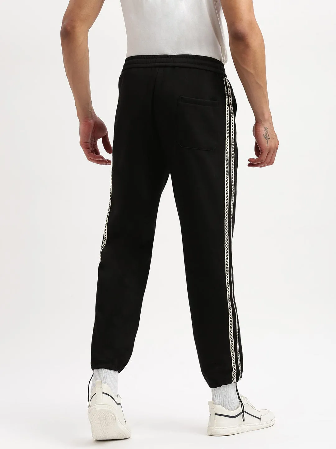 Men's Slim Fit Solid Black Track Pant Essential Waist