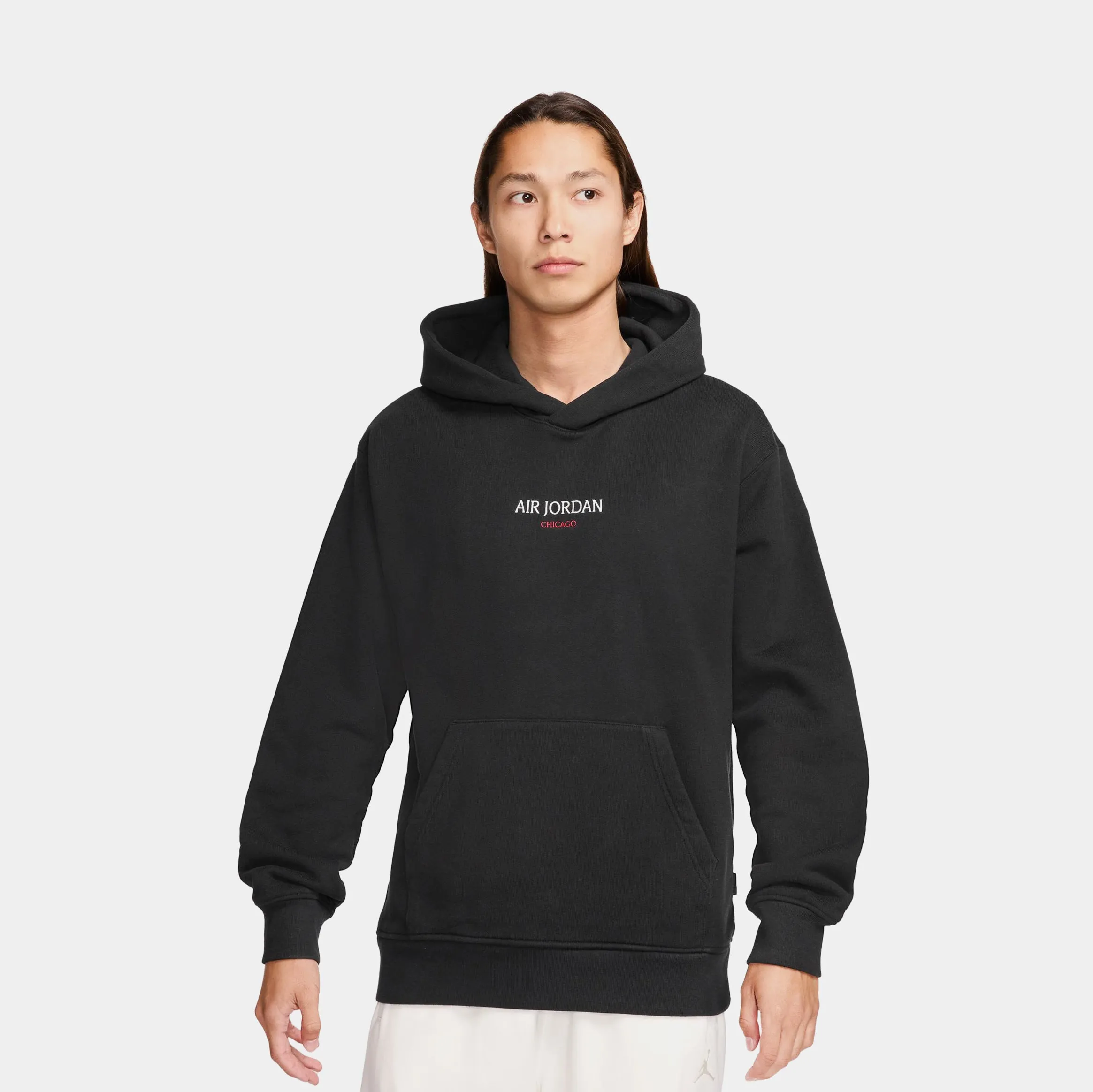 Air Jordan Wordmark Chicago Fleece Pullover Mens Hoodie (Black) product formal casual balance