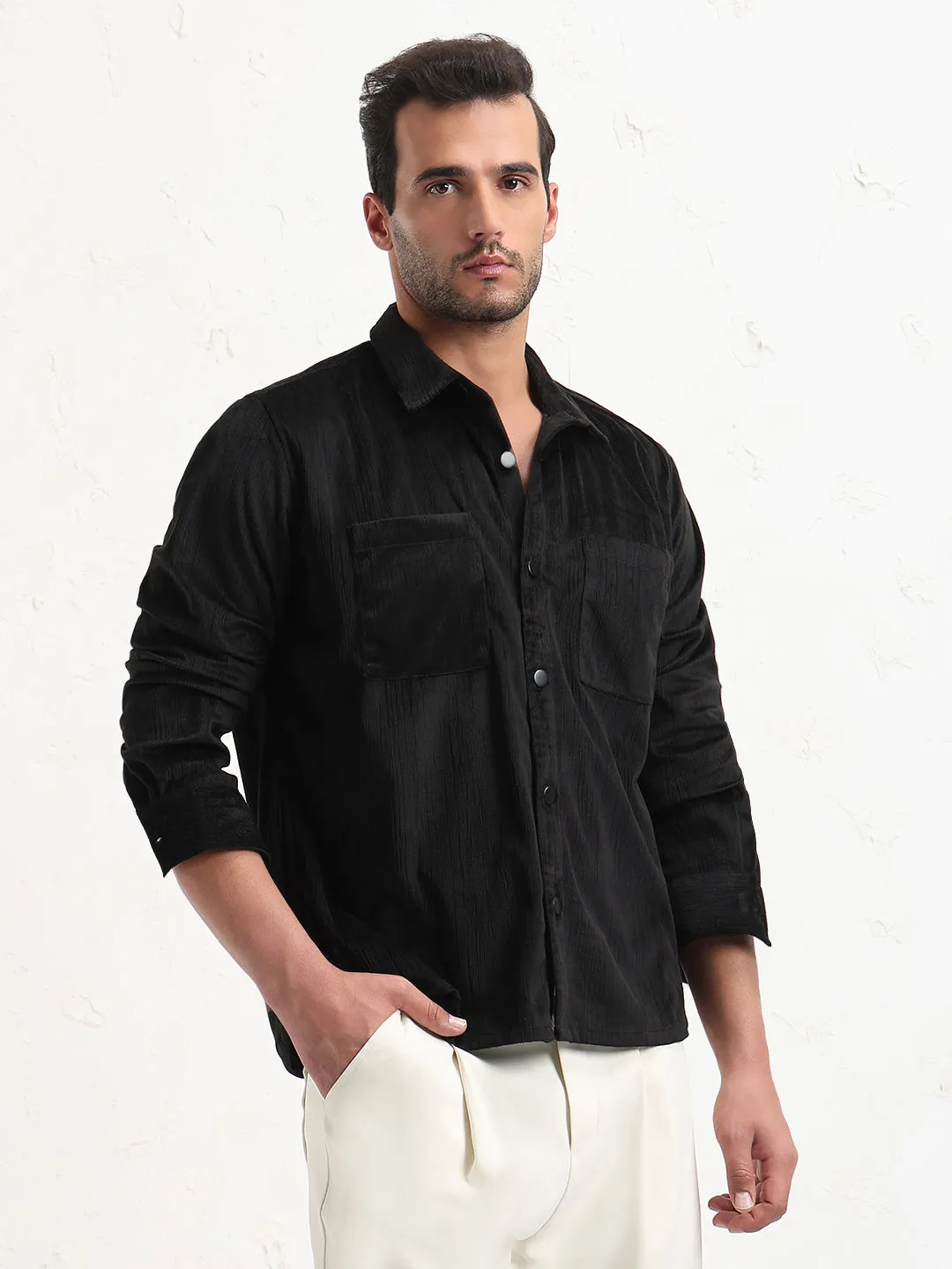 Men's Black Solid Slim Fit Shirt Morning Ease Easy Wear