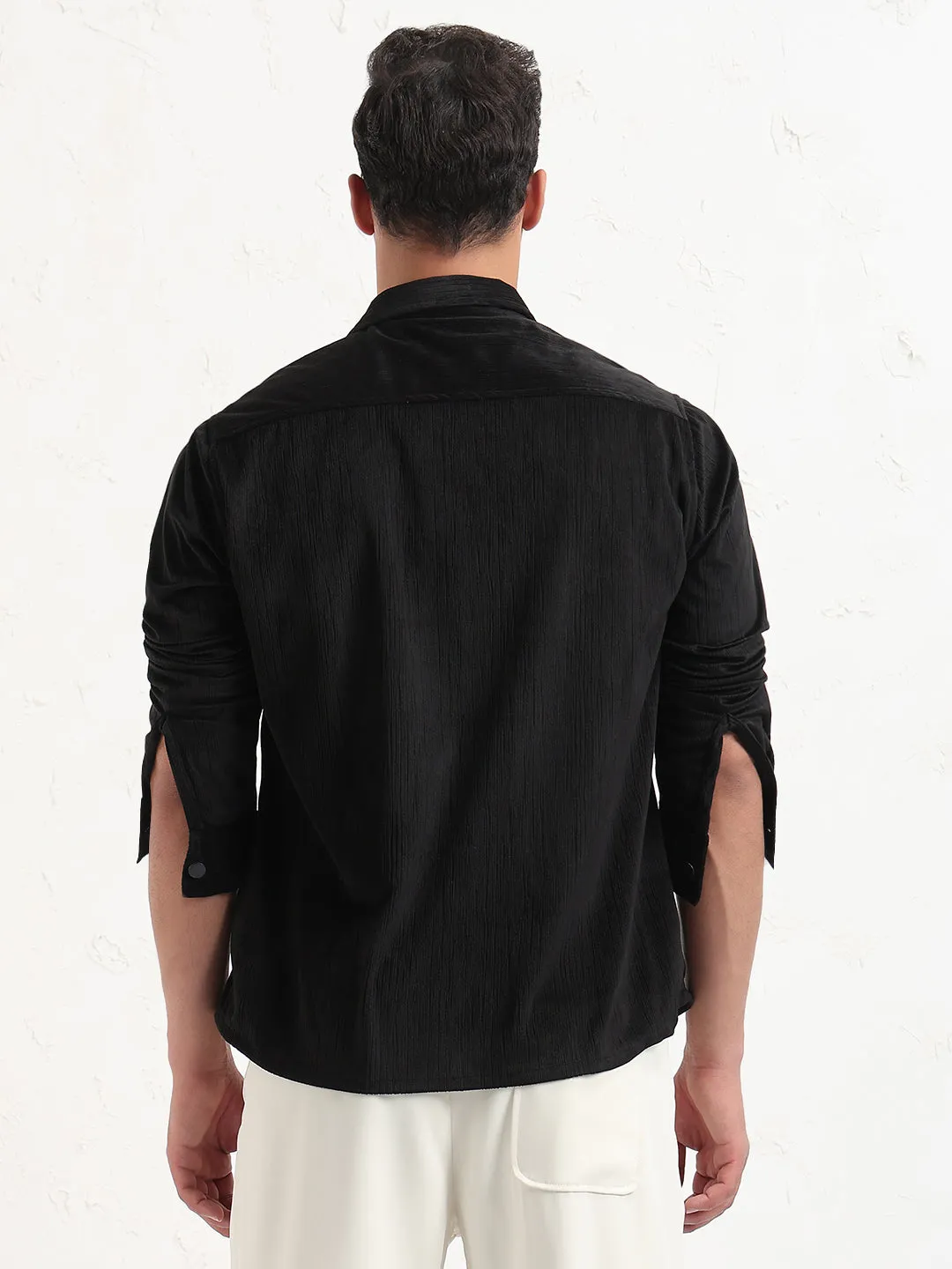 Fairy Touch Zero Core Men's Black Solid Slim Fit Shirt