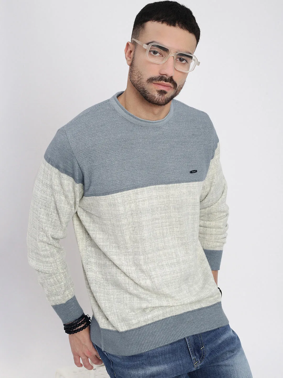 Weekend Ready Urban Warmth Men's Grey Colourblocked Sweater