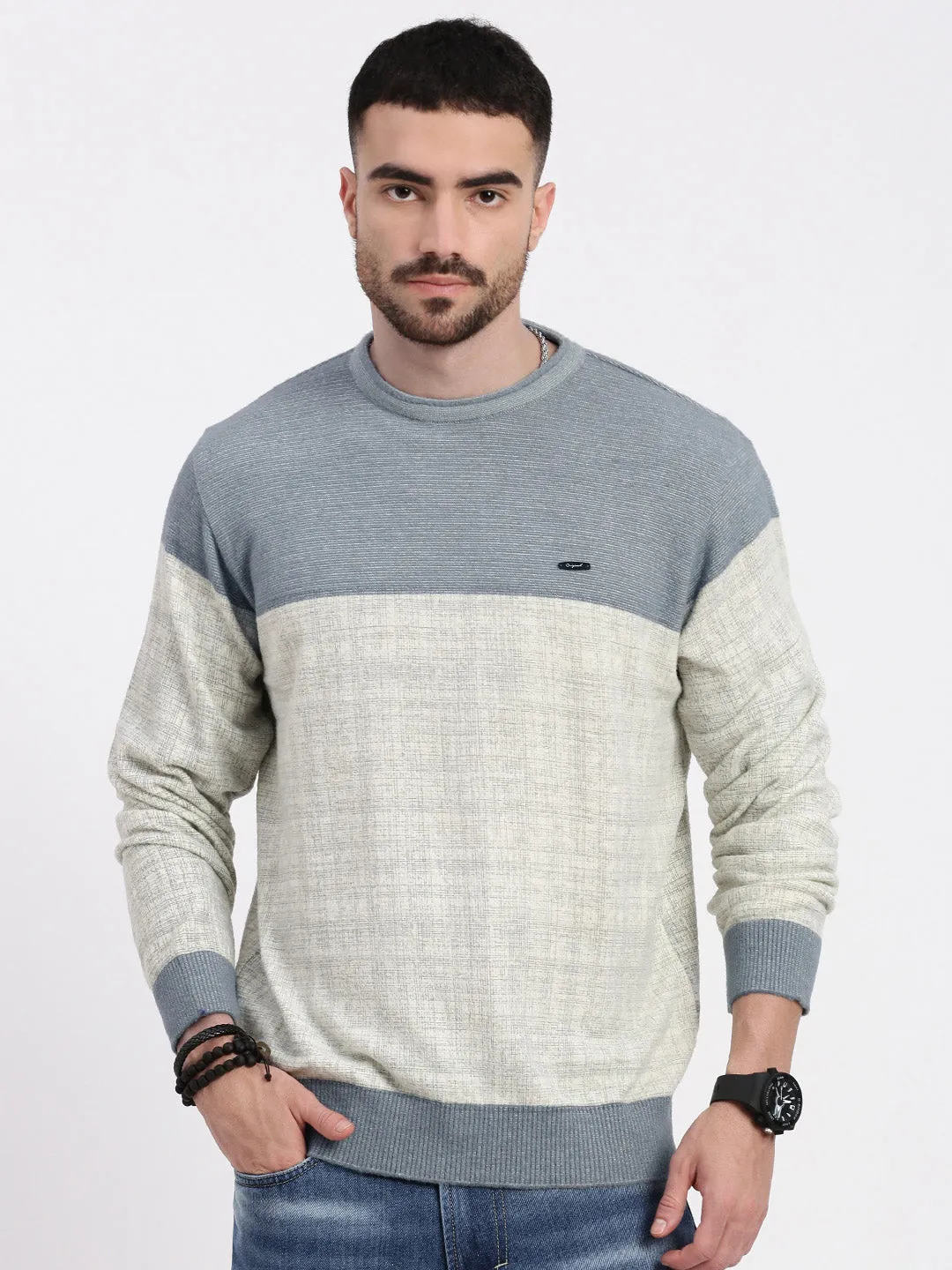 Thermal Retention Lining Men's Grey Colourblocked Sweater